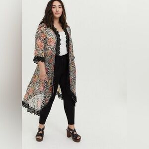 TORRID Gothic Floral Leopard Print Sheer Lace Kimono Black Trim 1/2 XXL